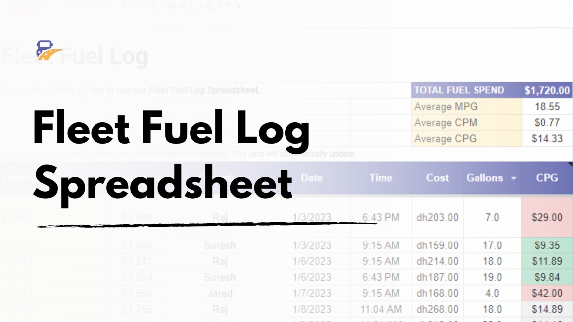 Fleet Fuel Log Spreadsheet